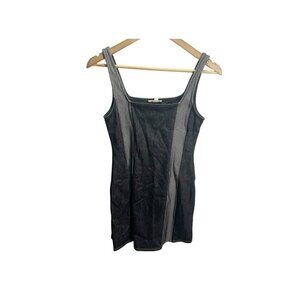 Moa Moa Women's Small Blue Denim‎ Striped Mini Dress Sleeveless Stretch